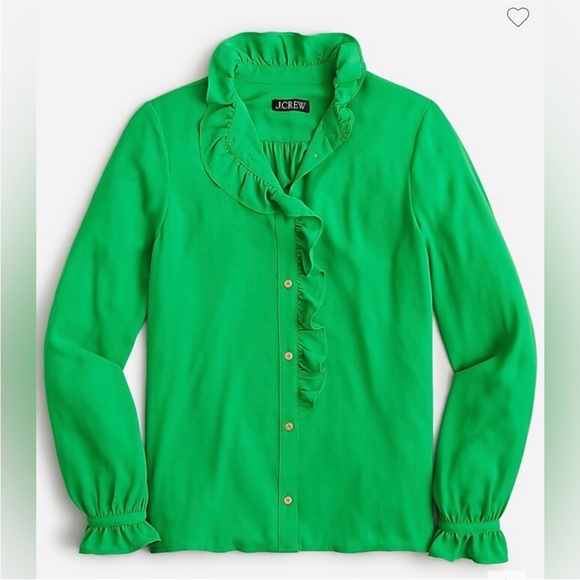 J.Crew Green Ruffle Blouse - Picture 3 of 5
